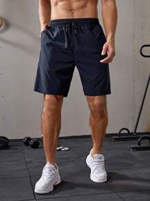 Boyfriend Style Men Slant Pocket Sports Shorts - Navy Blue - View 3