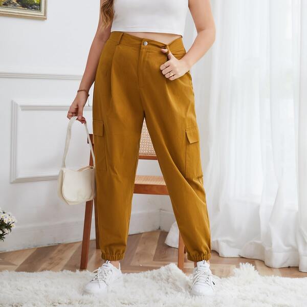 

Plus Flap Pocket Side Carrot Pants, Mustard yellow