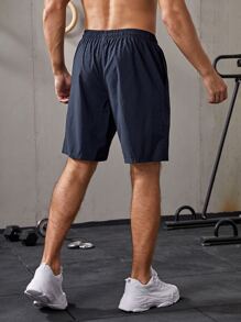 Boyfriend Style Men Slant Pocket Sports Shorts - Navy Blue - View 2