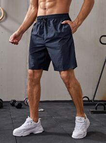 Boyfriend Style Men Slant Pocket Sports Shorts - Navy Blue - View 1