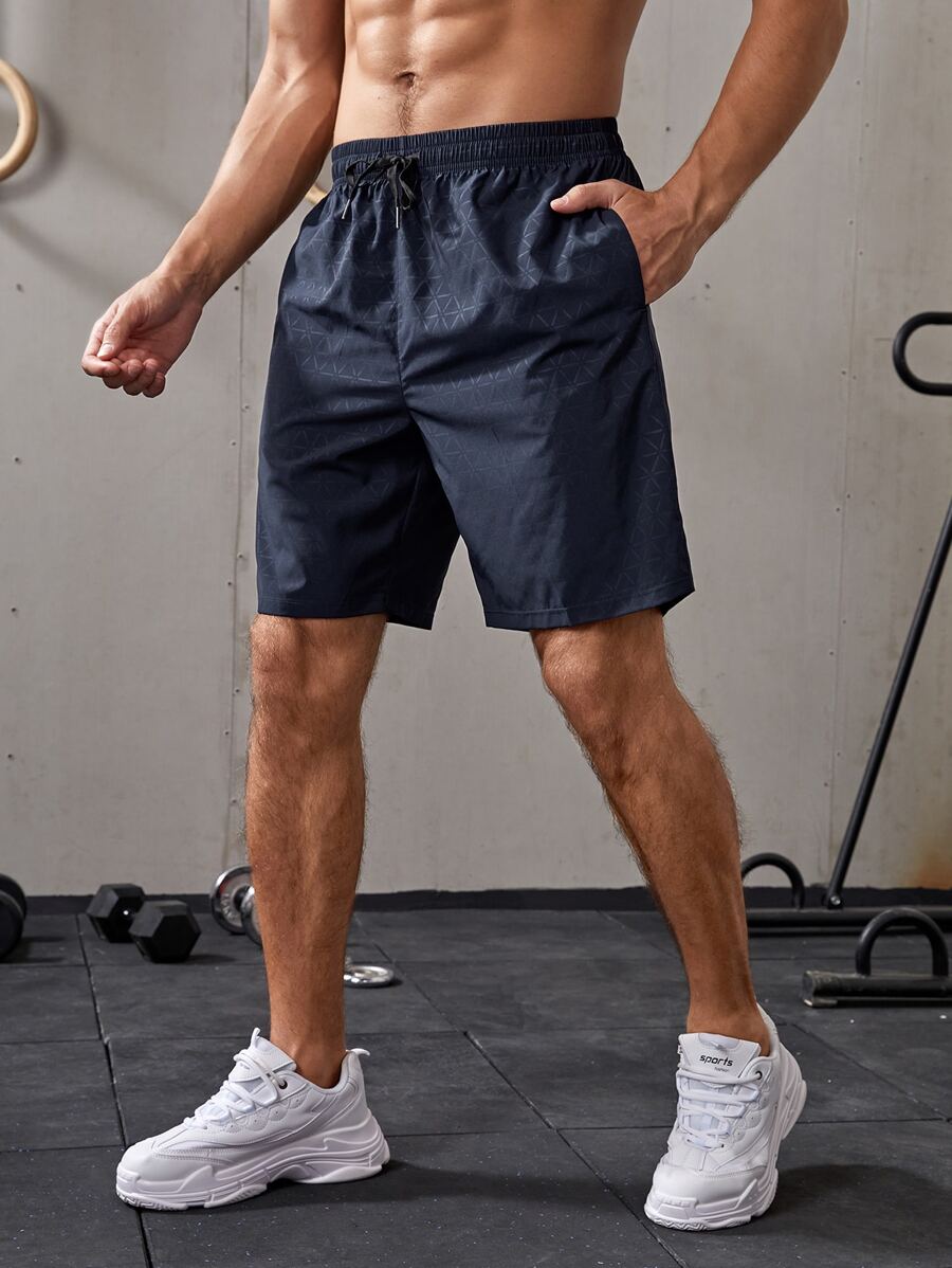 Boyfriend Style Men Slant Pocket Sports Shorts - Navy Blue - View 1