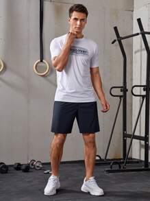 Boyfriend Style Men Slant Pocket Sports Shorts - Navy Blue - View 5