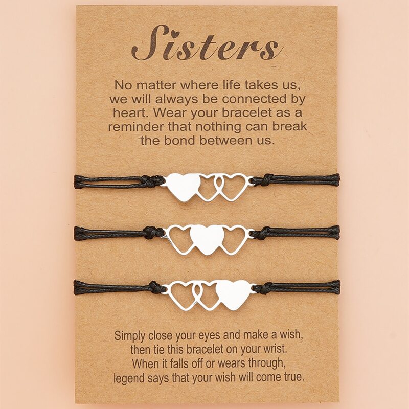 

3pcs Heart Decor Bracelet, Black