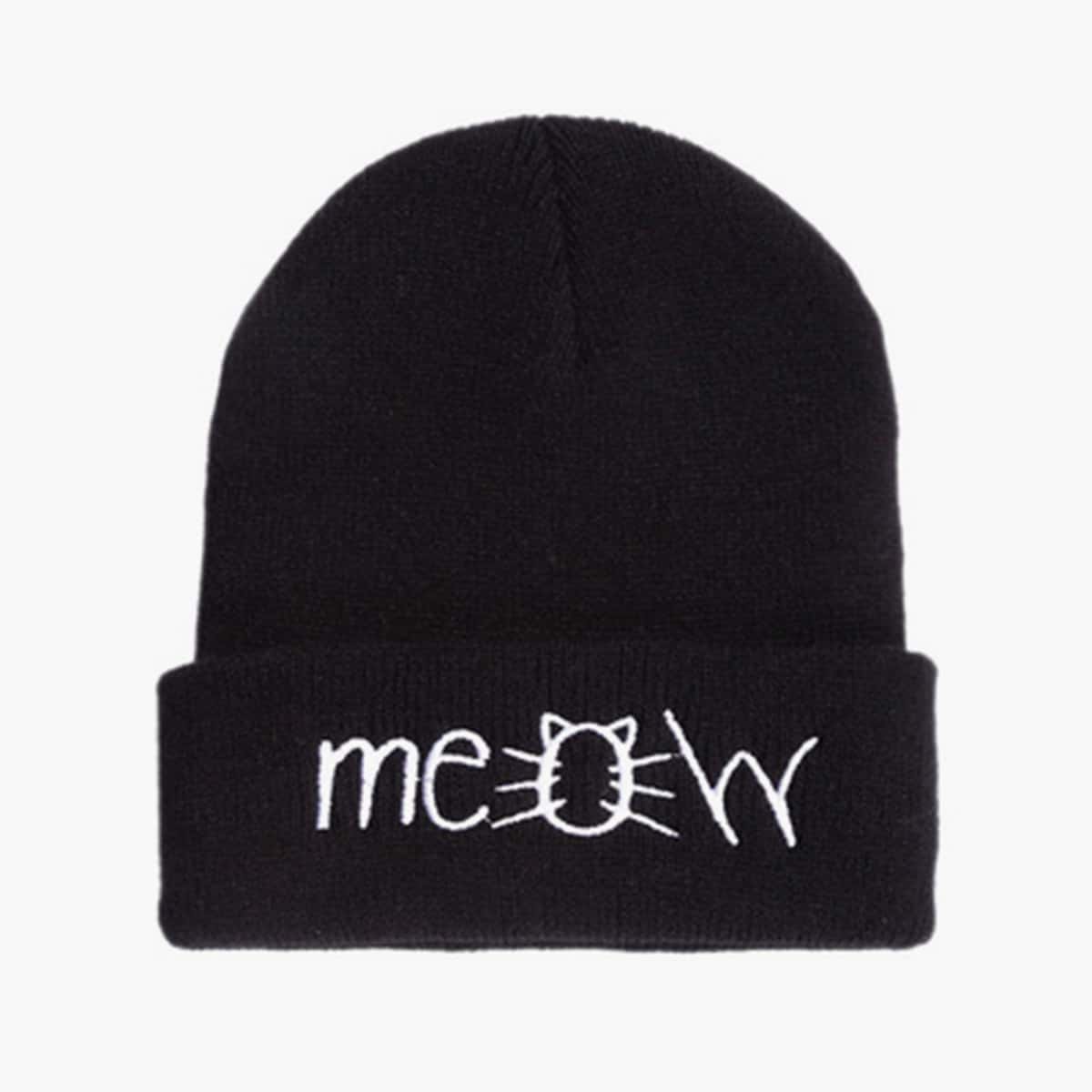 

Letter Graphic Embroidery Knit Hat, Black