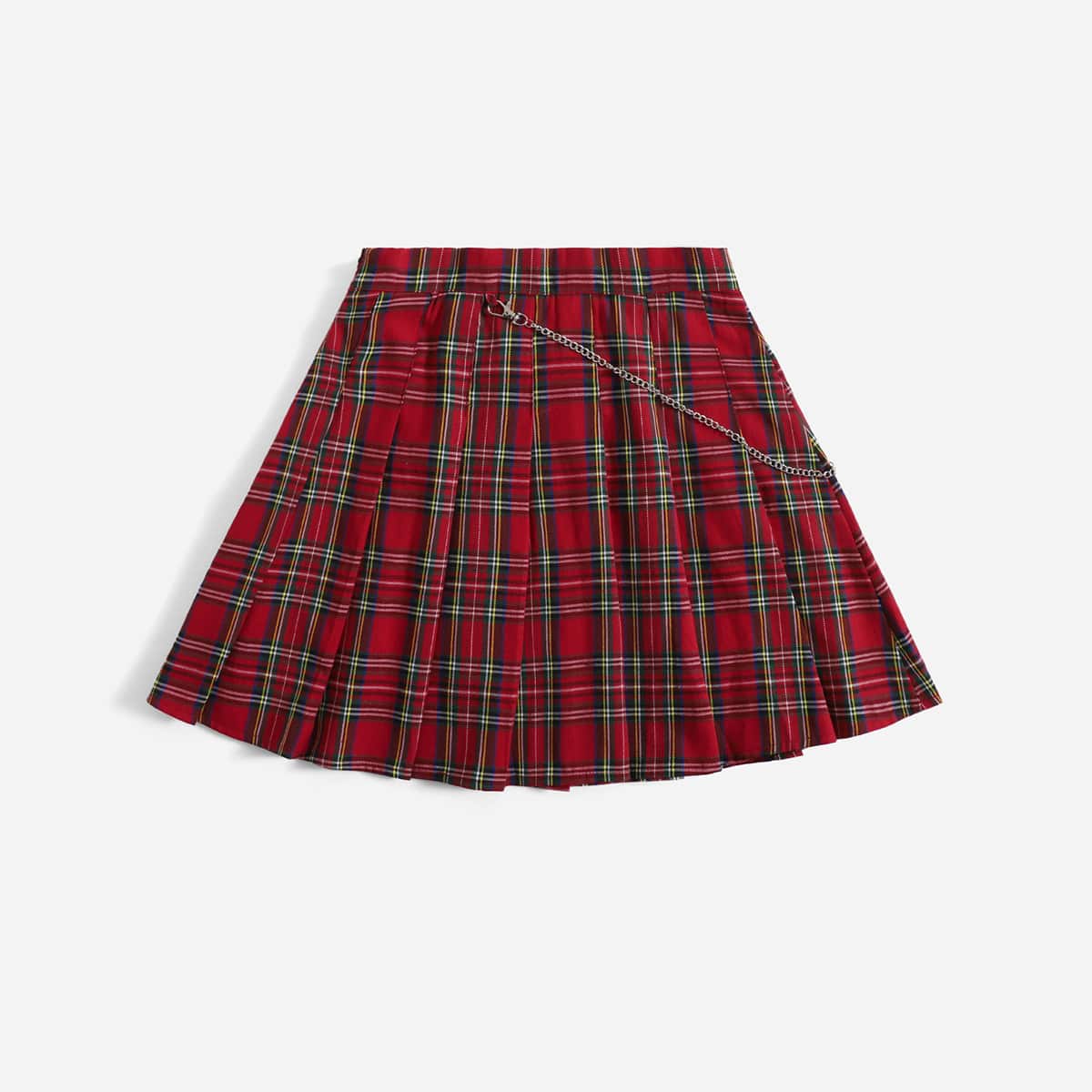 

Tartan Chain Pleated Skirt, Multicolor