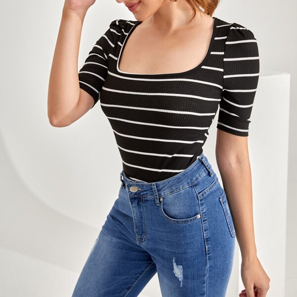 

Scoop Neck Striped Tee, Black