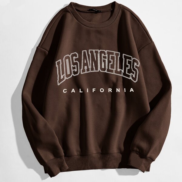 

Letter Graphic Drop Shoulder Thermal Lined Sweatshirt, Chocolate brown