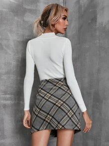 SHEIN Unity High Waist Plaid A-line Skirt - Multicolor - View 2