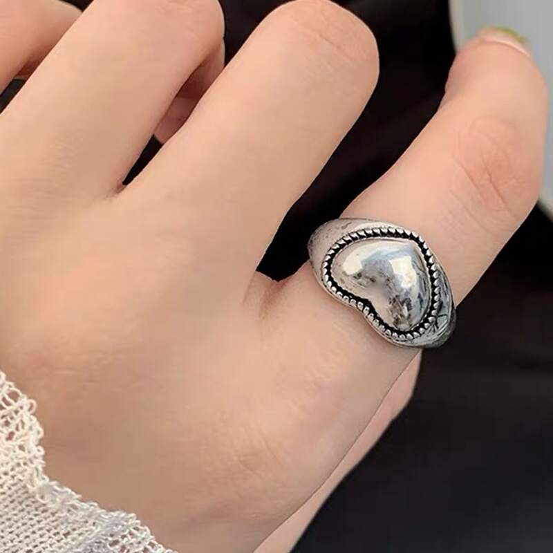 

1pc Heart Design Ring, Antique silver