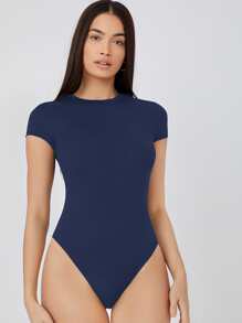 SHEIN BASICS Solid Slim Tee Bodysuit/Summer - Navy Blue - View 4
