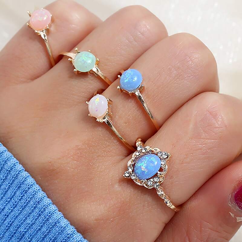 

5pcs Rhinestone Design Ring, Multicolor