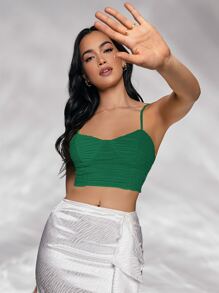 SHEIN 素色褶邊吊帶上衣 - 綠色 - 查看 3