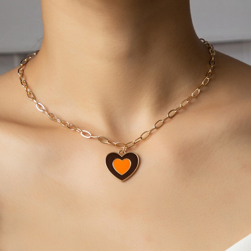 

Heart Pendant Chain Necklace, Multicolor