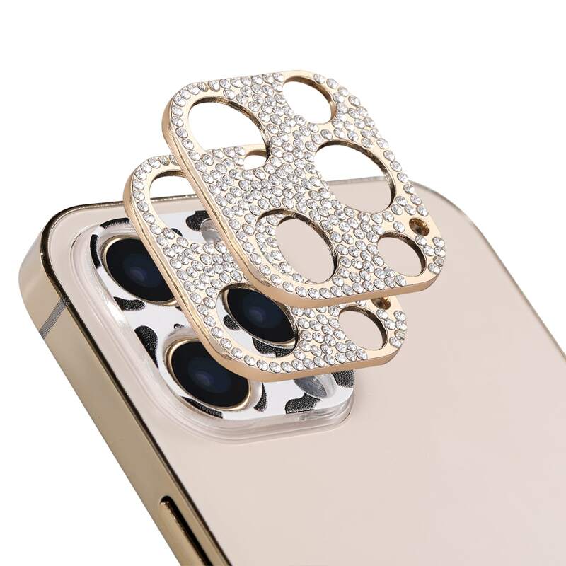 

1pc Cow Pattern & 2pcs Rhinestone Decor Camera Lens Tempered Film, Gold