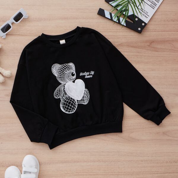 

Girls Cartoon & Slogan Print Sweatshirt, Black