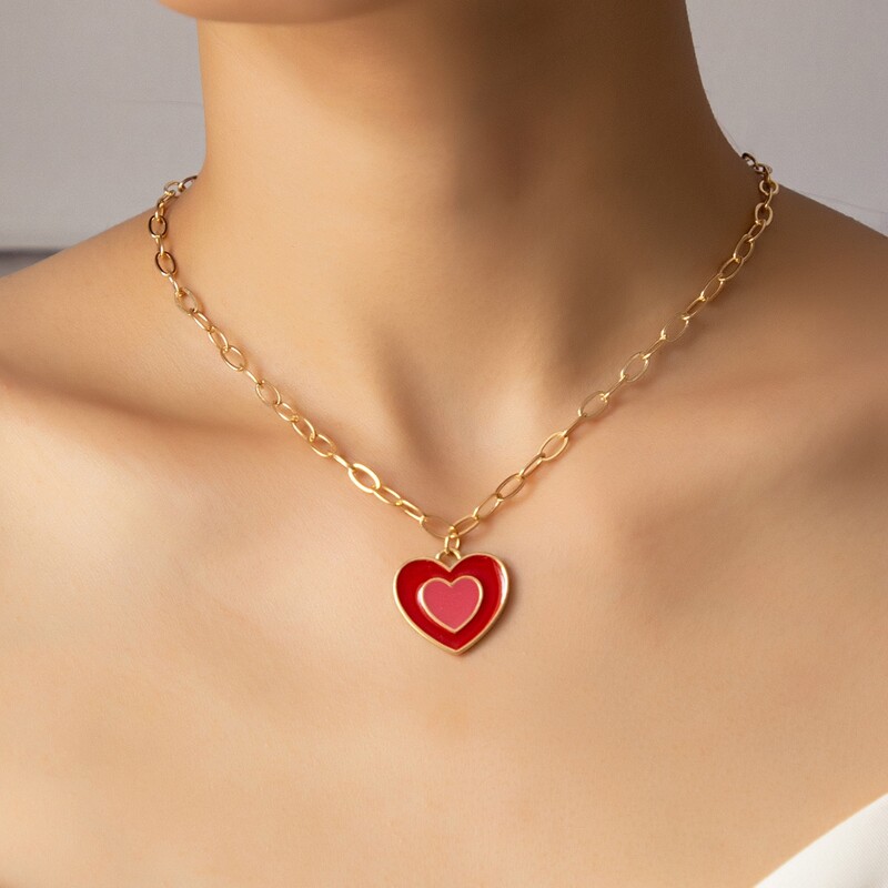 

Heart Pendant Chain Necklace, Multicolor