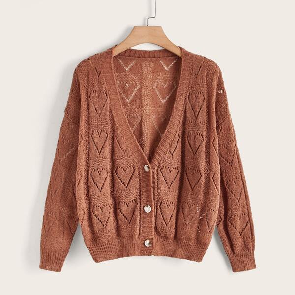 

Plus Open Knit Cardigan, Coffee brown