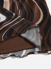 SHEIN EZwear 大碼滿版印花木耳邊網紗半身裙 - 彩色 - 查看 4