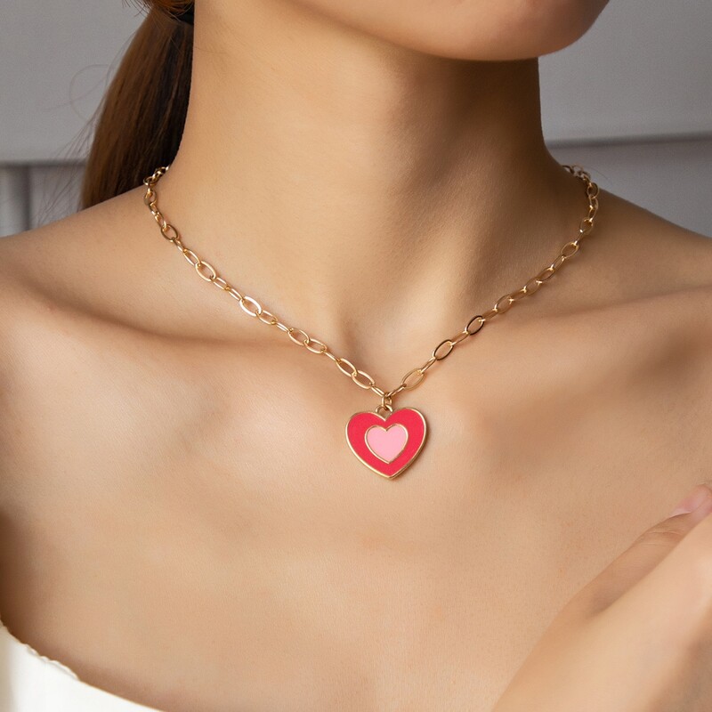 

Heart Pendant Chain Necklace, Multicolor