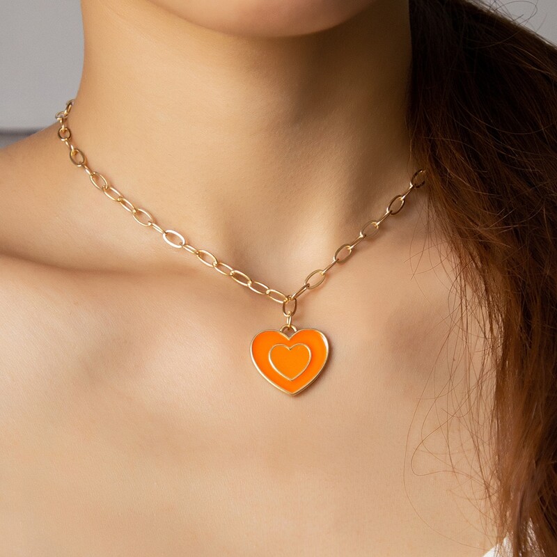 

Heart Pendant Chain Necklace, Multicolor
