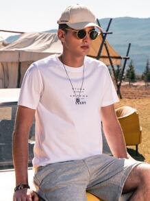 Hombres Camiseta con estampado de letra - Blanco - Ver 1