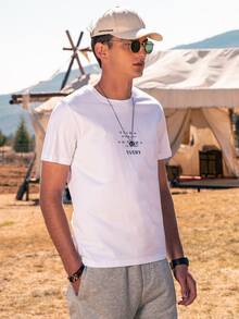 Hombres Camiseta con estampado de letra - Blanco - Ver 3