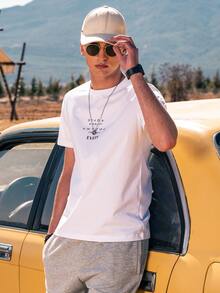 Hombres Camiseta con estampado de letra - Blanco - Ver 4