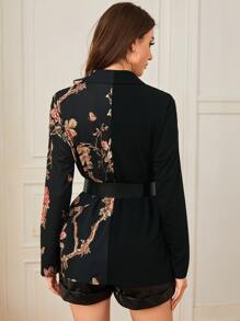 SHEIN Clasi 青果領印花不附腰帶西裝外套 - 黑色 - 查看 2