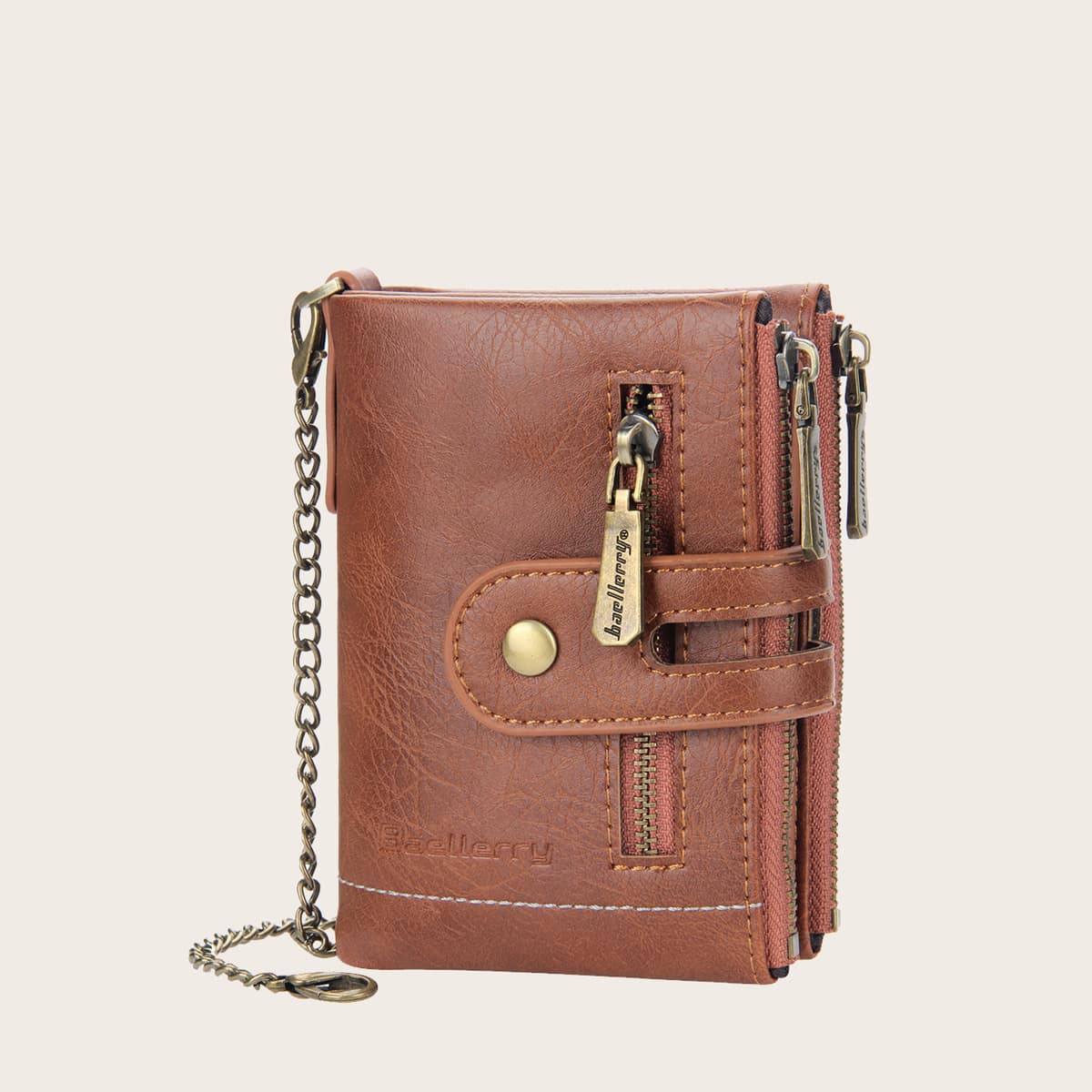 

Guys Vintage Design Purse With Chain Strap, Brown