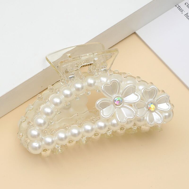

Faux Pearl Decor Hair Claw, White