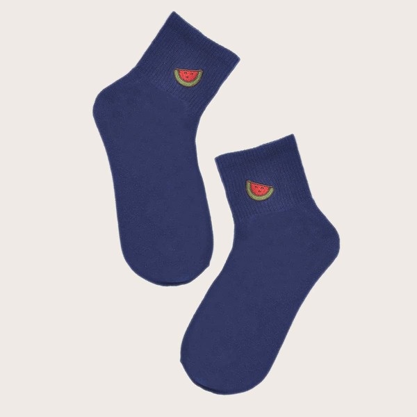 

Watermelon Embroidered Crew Socks, Navy blue