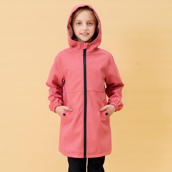 

Girls Water-resistant Elastic Cuff Windbreaker Jacket, Coral pink