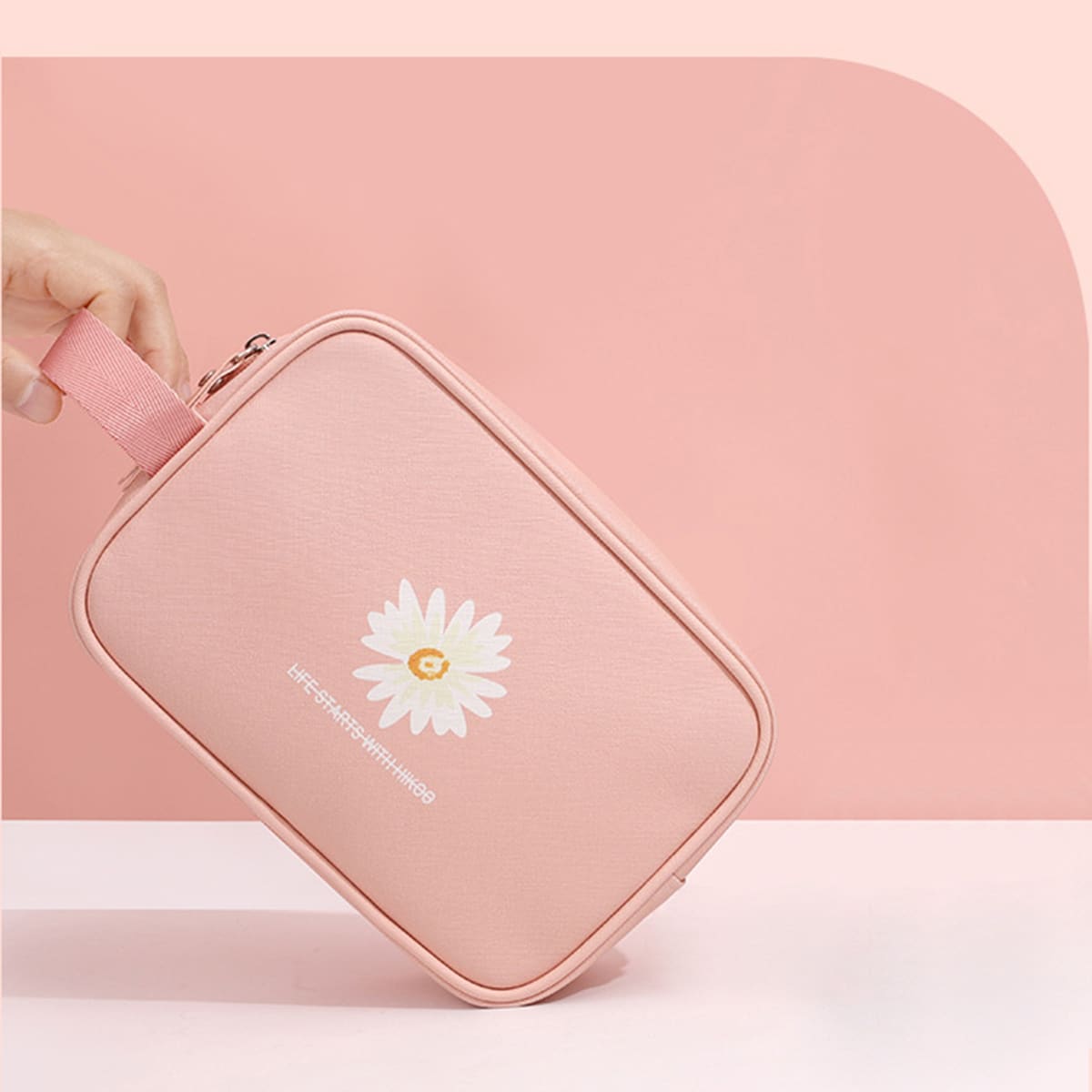 

Flower Pattern Square Makeup Bag, Pink