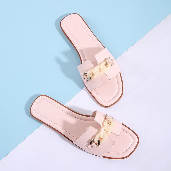 

Chain Decor Slide Sandals, Pink