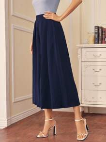 SHEIN Pleated Wide Leg Trousers - Navy Blue - View 3