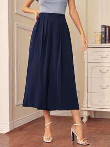 SHEIN Pleated Wide Leg Trousers - Navy Blue - View 4