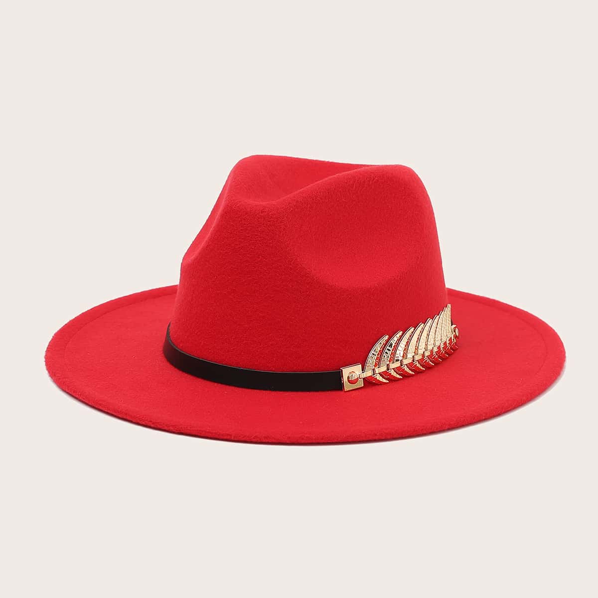 

Fish Bone Decor Floppy Hat, Red