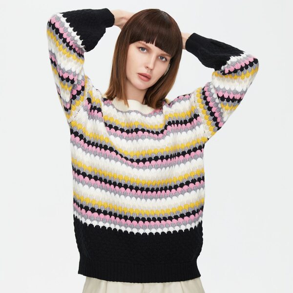 

Colorblock Drop Shoulder Bishop Sweater, Coffee brown