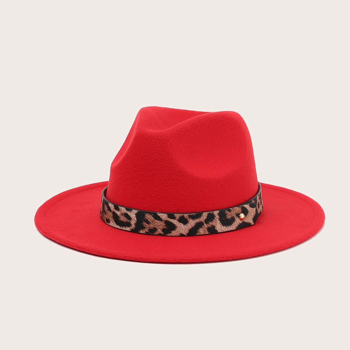 

Leopard Pattern Fedora Hat, Red