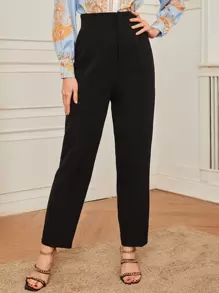 BizChic 女士休闲纯色高腰裤 - 黑色 - 查看 2