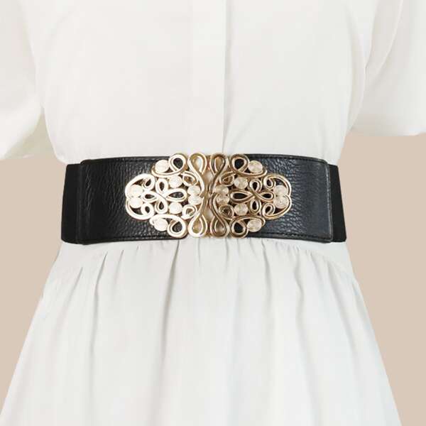 

Metal Flower Decor Belt, Black