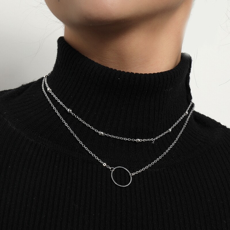 

Ring Double Layered Necklace, Silver