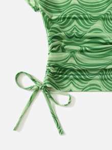 Muchica Marble Print Drawstring Side Ruched Tee - Multicolor - View 3