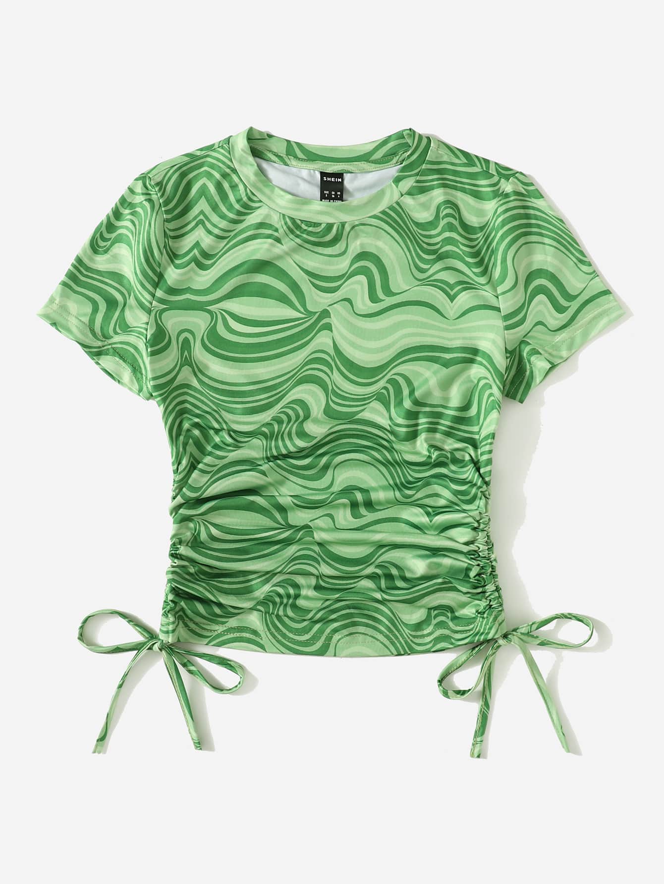 Muchica Marble Print Drawstring Side Ruched Tee - Multicolor - View 4