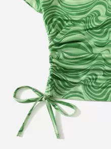 Muchica Marble Print Drawstring Side Ruched Tee - Multicolor - View 6