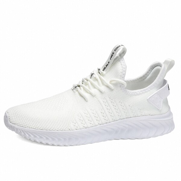 

Men Lace Up Decor Knit Running Shoes, White