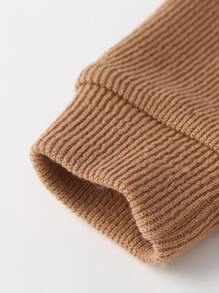 Toddler Girls Ribbed Knit Button Side Sweatshirt & Joggers - Khaki - View 3