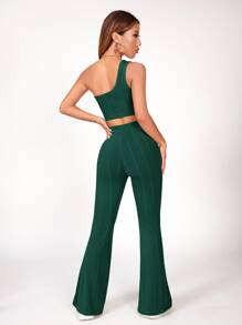 SHEIN PETITE Bộ thời trang màu trơn Gợi cảm - Màu xanh lá cây đậm - Xem 2