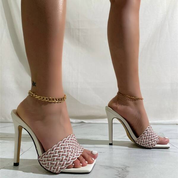 

Braided Stiletto Heeled Mules, Pink