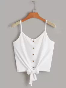 Muchica Tie-Front Buttoned Cami Top - White - View 1